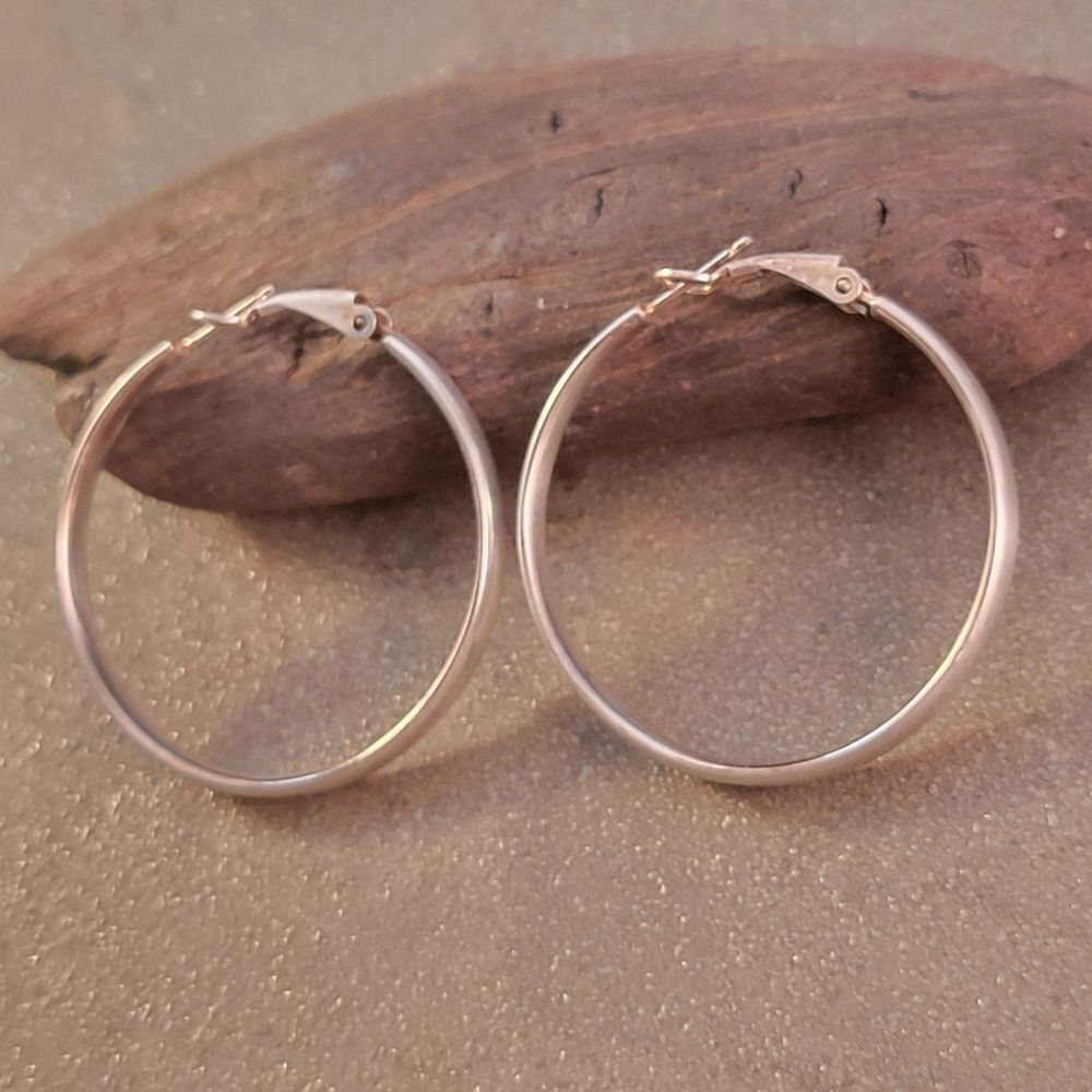 Sterling Silver 1 1/2" Hoop Earrings - Picture 3 of 7